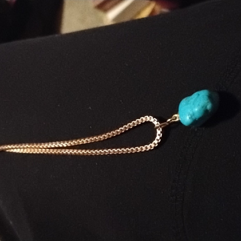 Turquoise Pendant Gold Necklace Real Turquoise